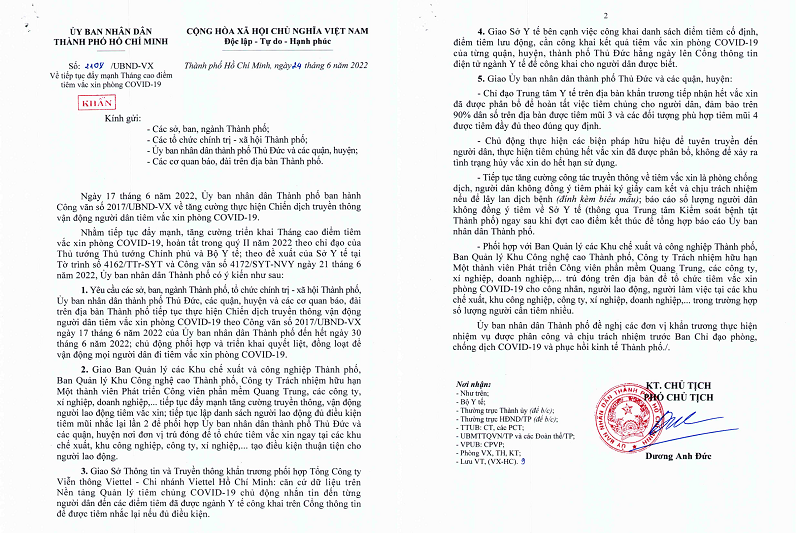 TP.HCM đẩy mạnh tháng cao điểm tiêm vaccine phòng COVID-19